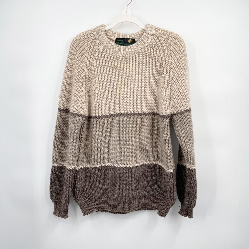 Country Knitwear Ireland Fisherman Sweater Mens M Brown‎ Hand Knit 100% Wool